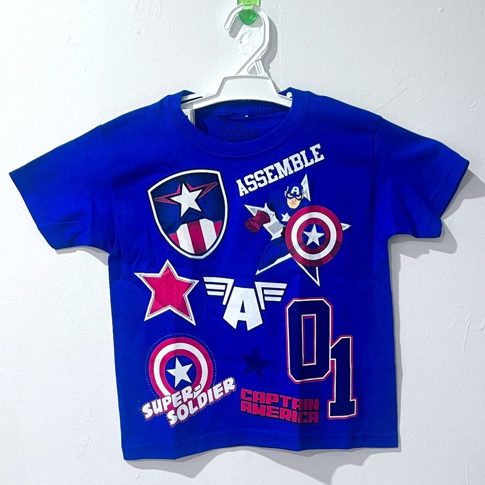 Disney Marvel Avengers Captain America Assemble Super Soldier Blue Boys T-Shirt